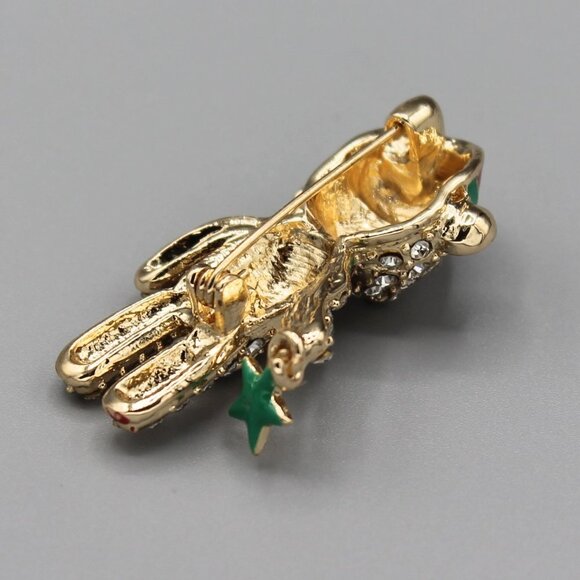 Jewelry pin brooch Holidays Christmas bear Santa yellow gold tone sparkly cute - Picture 12 of 13